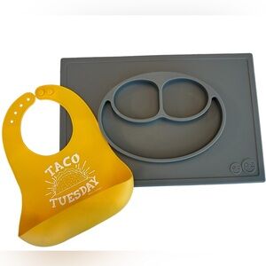 Toddler EZ PZ silicone suction Happy Mat and silicone Taco Tuesday bib.